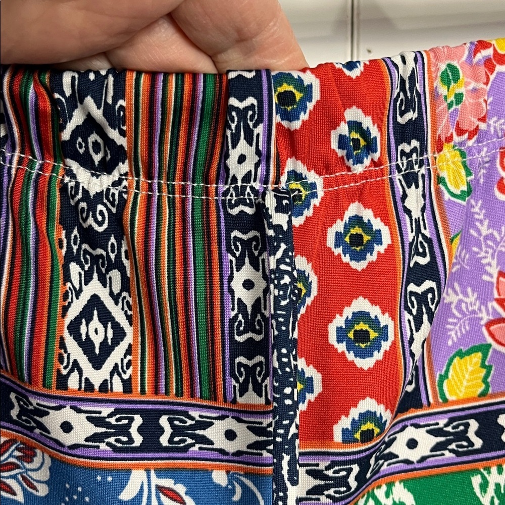 Love Ryan Flare Pant Multi Vibrant Colors Stretch Waist Flare Leg Drawstring EUC - Picture 2 of 12